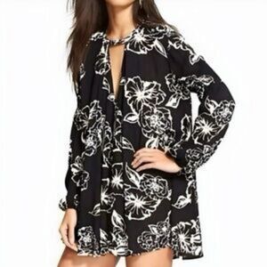Free People Small Lost In You Printed Tunic Dress Floral Flowy High Neck Hippie